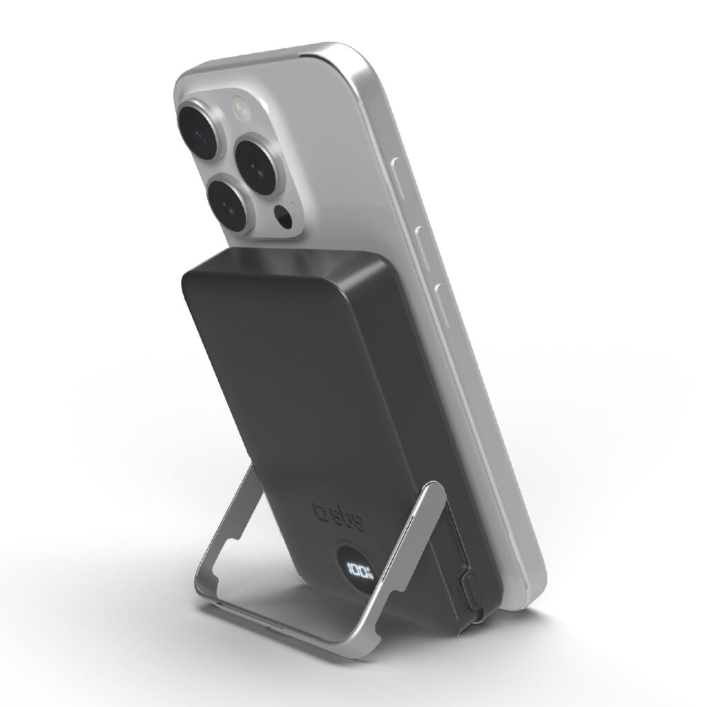 SBS - Külső akkumulátor 10000 mAh 20 W, PD, Mágneses kitámasztóval - Fekete