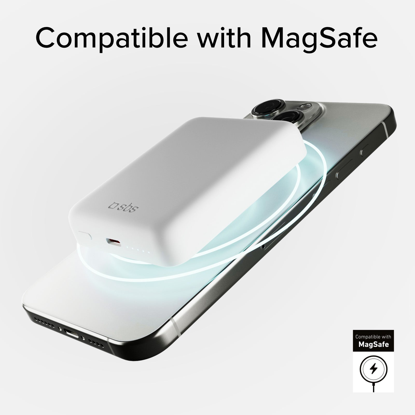 SBS - Vezeték nélküli Mini Mag külső akkumulátor 5000 mAh, USB-C, PD, 15 W - Fehér - Image 4