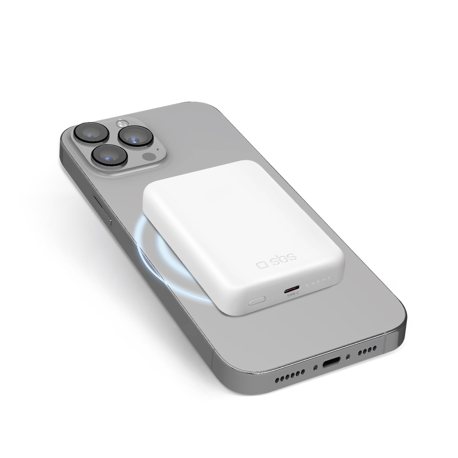 SBS - Vezeték nélküli Mini Mag külső akkumulátor 5000 mAh, USB-C, PD, 15 W - Fehér