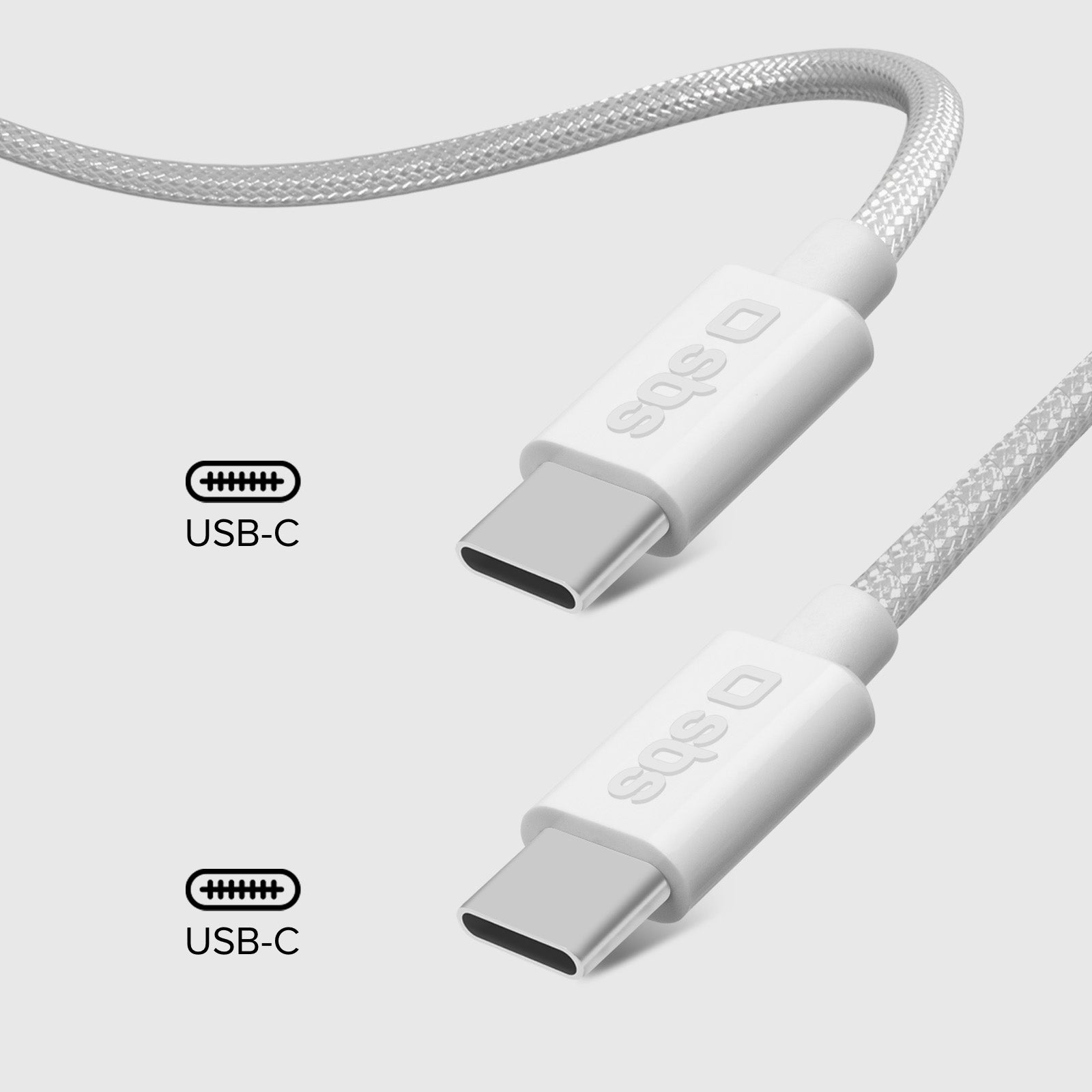 SBS - USB-C/USB-C Fonott kábel PD, 240 W, 2 m - Fehér - Image 2