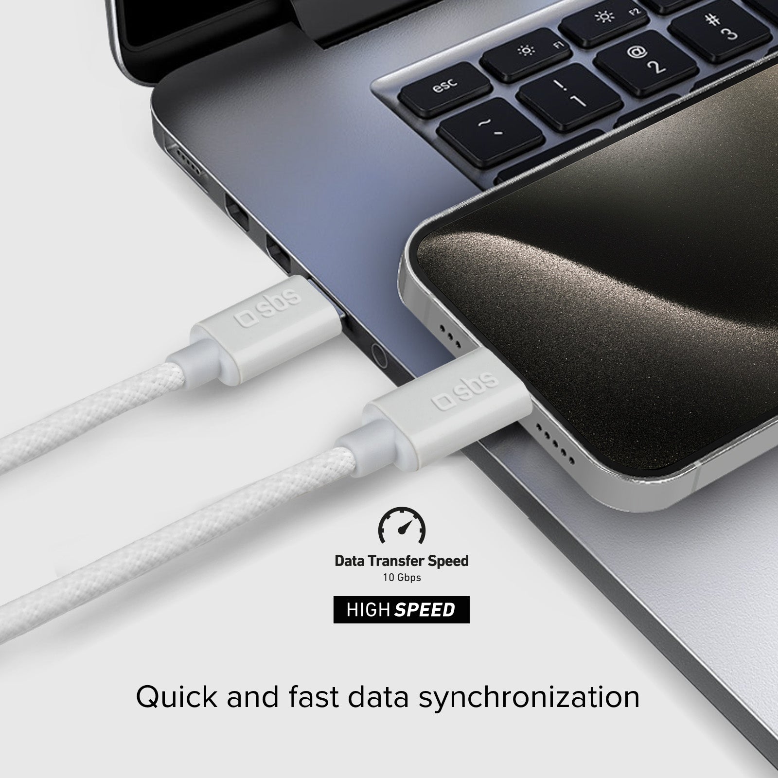 SBS - USB-C/USB-C Fonott kábel PD, 240 W, 2 m - Fehér - Image 4