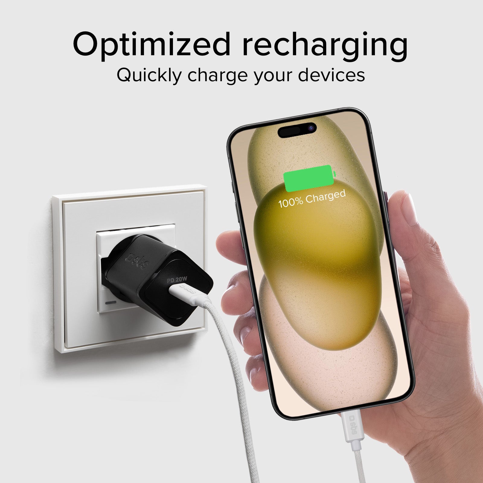 SBS - USB-C/USB-C Fonott kábel PD, 240 W, 2 m - Fehér - Image 5