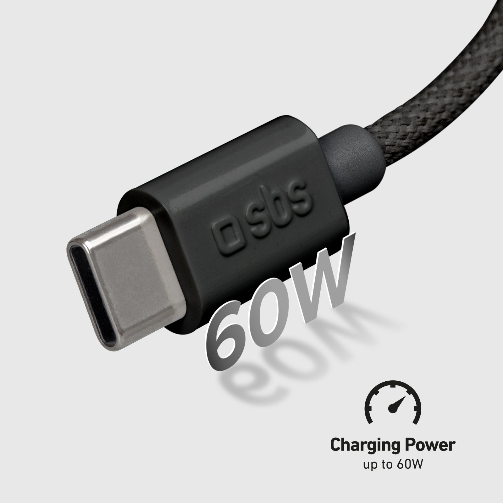 SBS - USB-C Szövet kábel 60 W, PD, 1,5 m - Fekete - Image 3