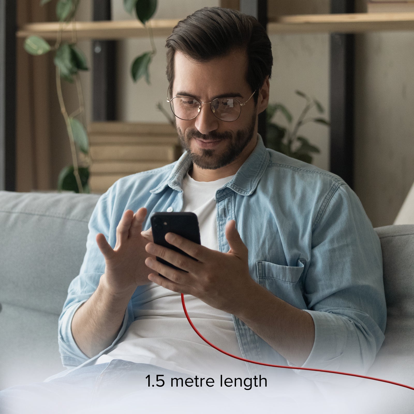 SBS - USB-C Szövet kábel 60 W, PD, 1,5 m - Piros - Image 5