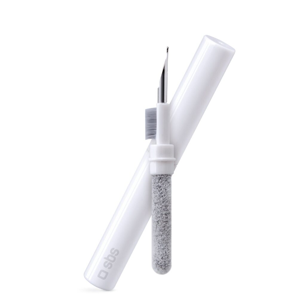 SBS - 3 az 1-ben tisztító készlet fülhallgatókhoz, fém hegygel, kefével és porolóval - Fehér