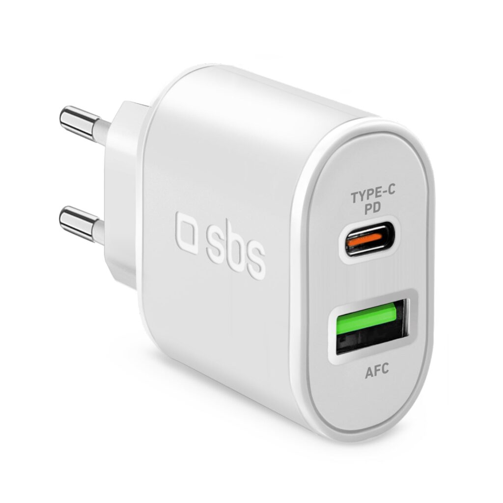 SBS - Töltőfej USB-C PD 20 W/USB-A AFC 18 W - Fehér