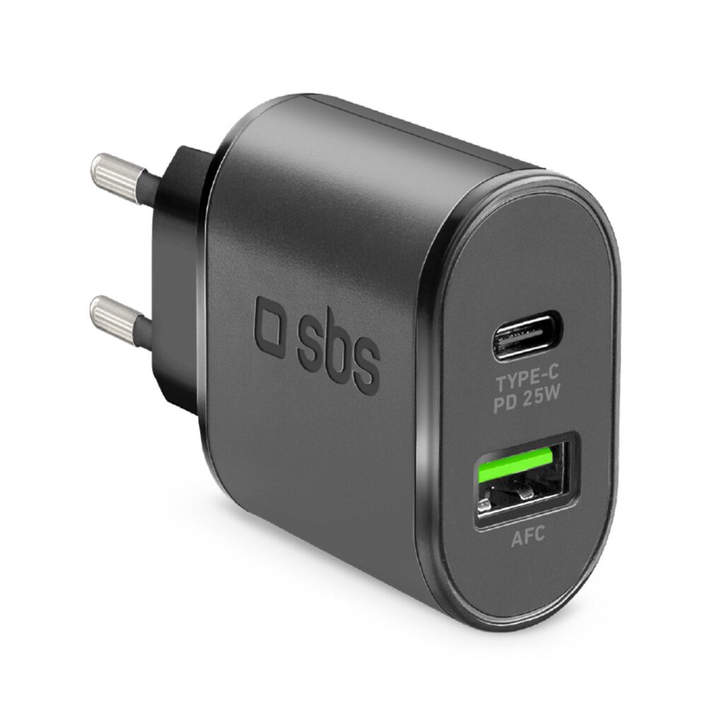 SBS - Töltőfej USB-A AFC/USB-C, PD 25 W - Fekete