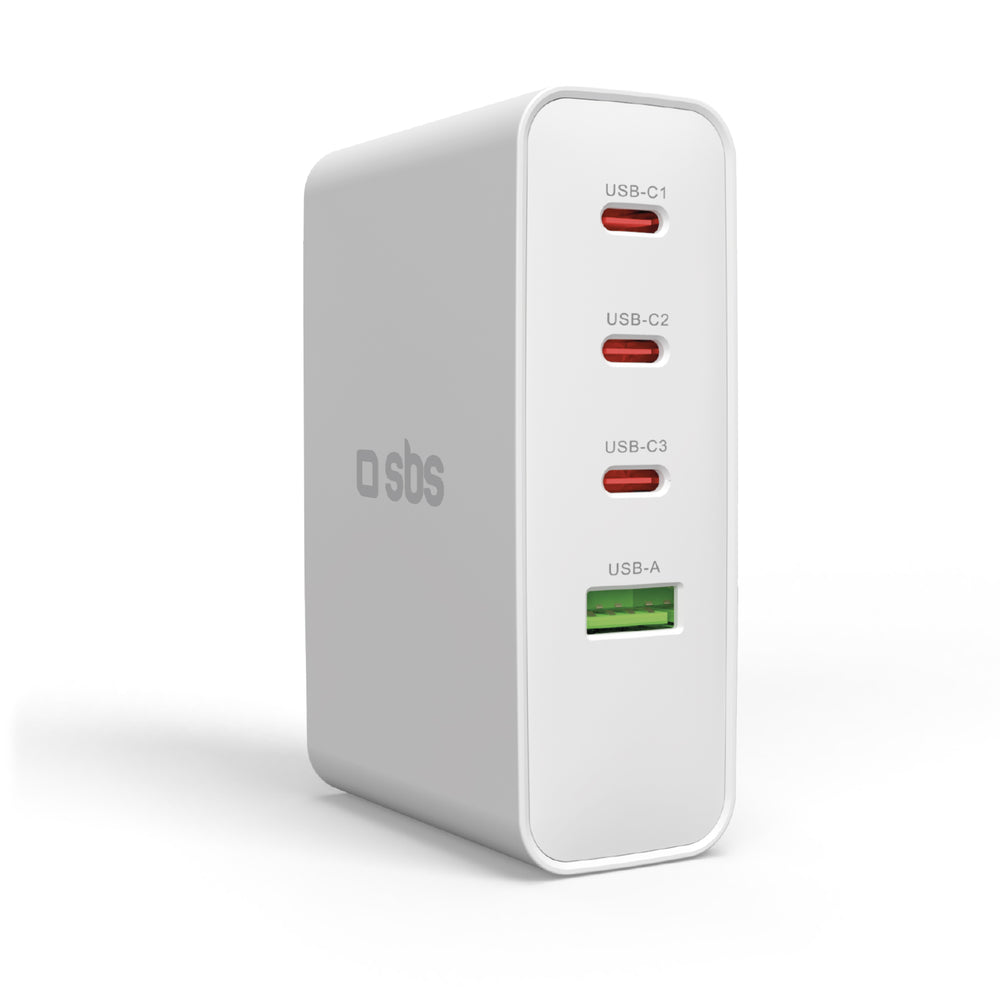 SBS - Utazási töltőadapter az EU/US/UK/AU, 3x USB-C/USB-A, PD 100 W - Fehér