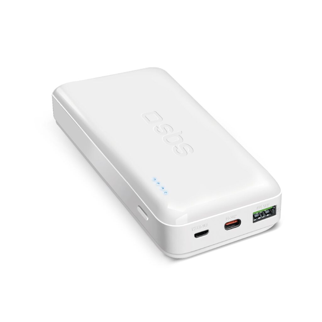 SBS - külső akkumulátor 20 000 mAh, USB-C/USB-A PD 20 W - Fehér